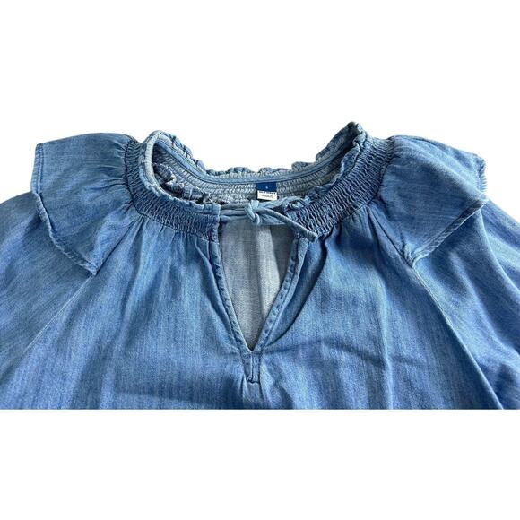Old Navy Puff Sleeve Non-Stretch Jean Ruffle-Trimmed Poet Blouse Sz Small Denim - Picture 8 of 10